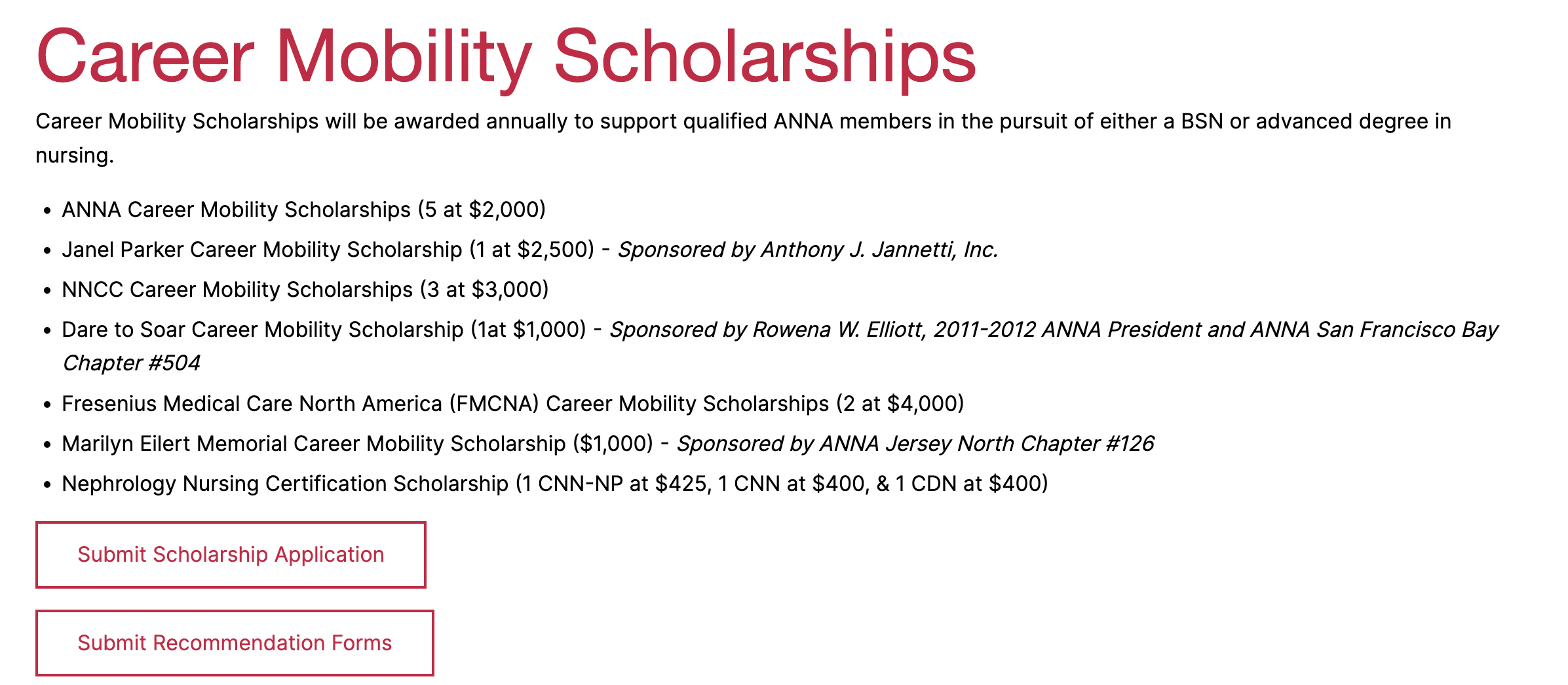 American Nephrology Nurses Association – Career Mobility Scholarships